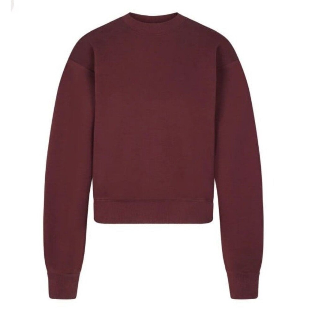 Skims Cotton Fleece Crew Oxblood XXS